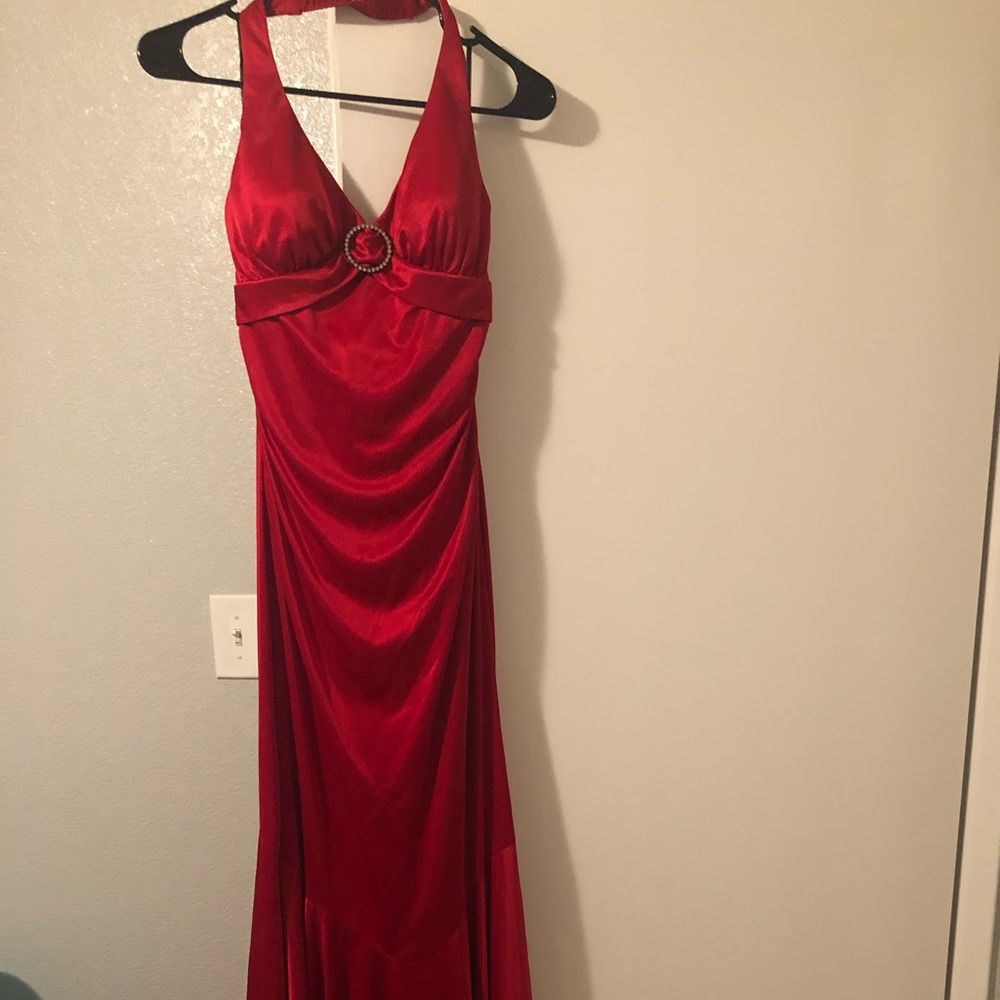 Perfect red gown with waterfall back